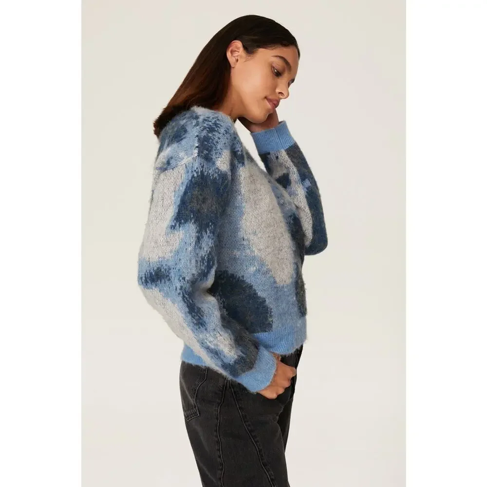 The Kooples Sz 1/Small Blue Green Colorblock Abstract Crewneck Wool Sweater